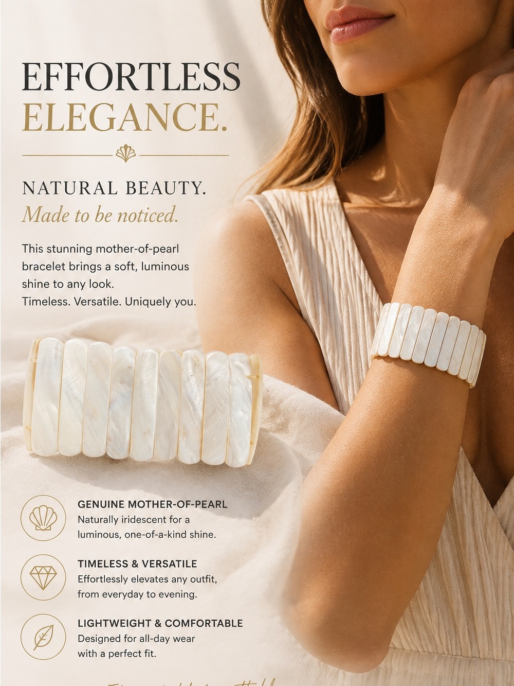 White Mother of Pearl Panel Stretch Bracelet